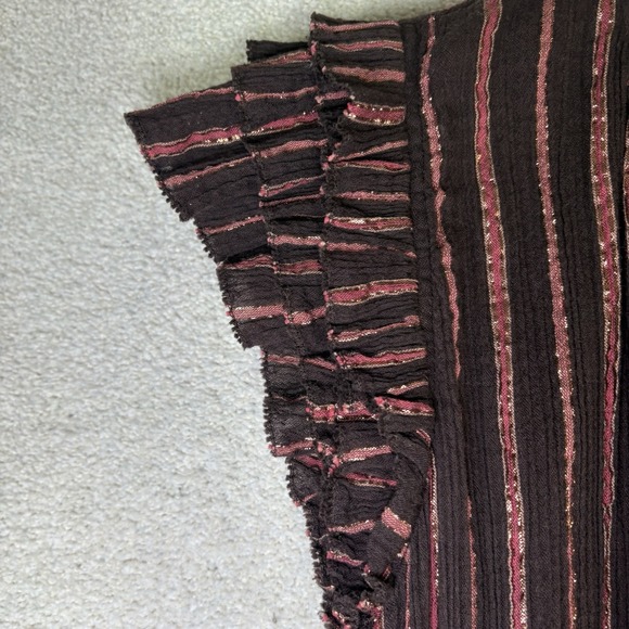 Ulla Johnson Brown Striped Metallic-Trim Ruffle Shoulder Jumpsuit - Picture 14 of 16